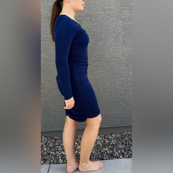 Eliza J. Long Sleeve Drape Front Ruched Back Jersey Bodycon Dress in Cobalt Blue - Picture 4 of 10